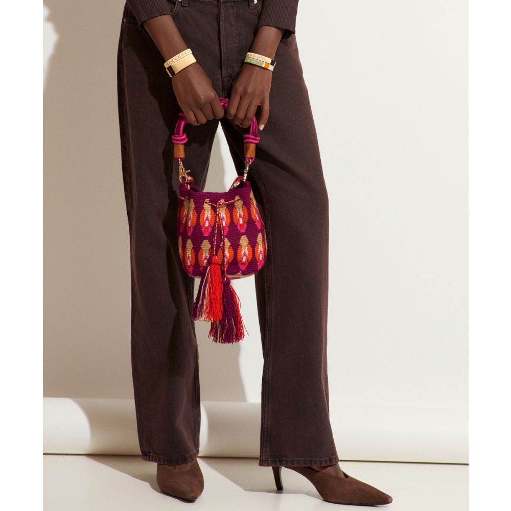 BOLSO CRUZADO M CON ASA DE MACRAMÉ - IRIS - ROSA & BEIGE