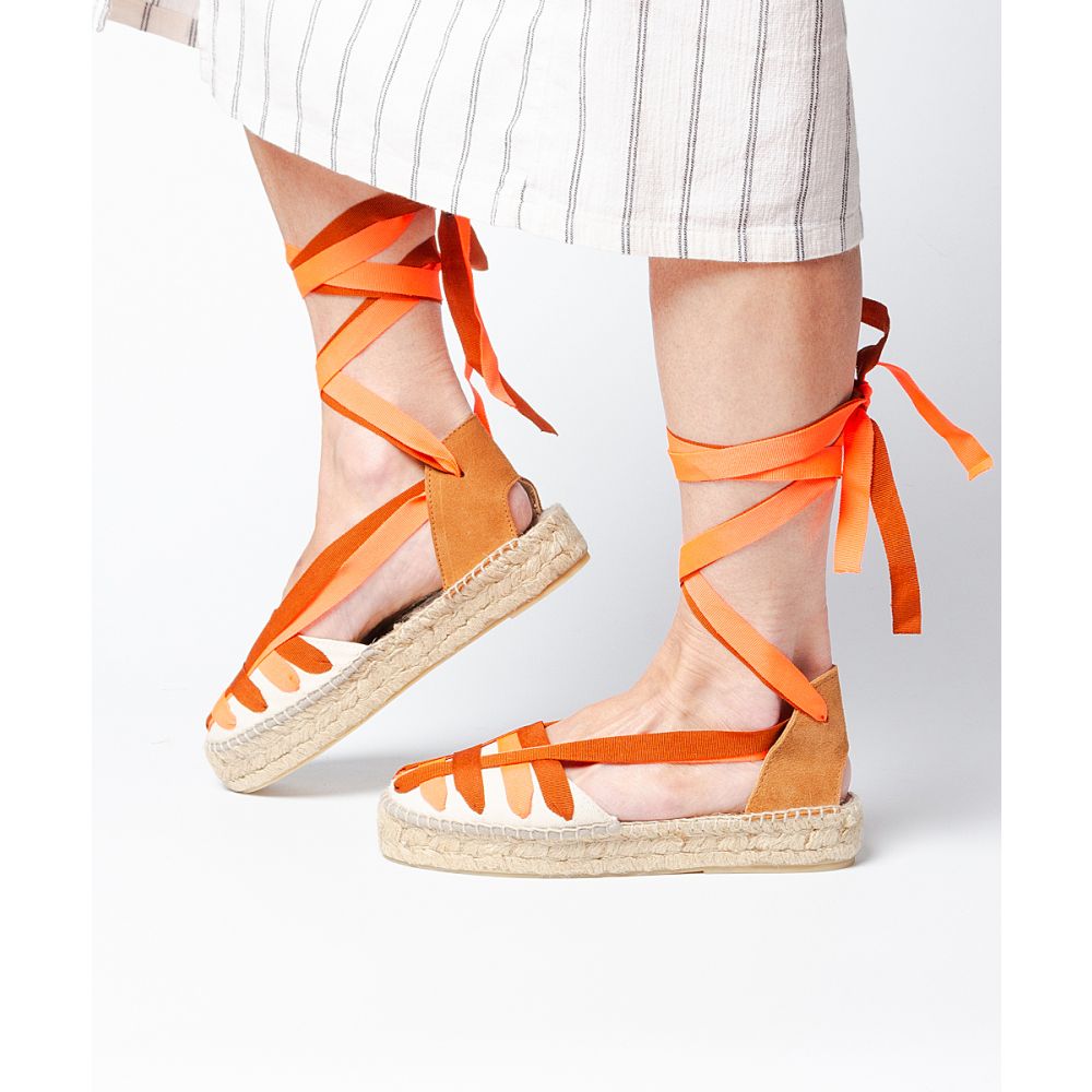 Alpargatas, cinta cruzada - NARANJA & MARRÓN