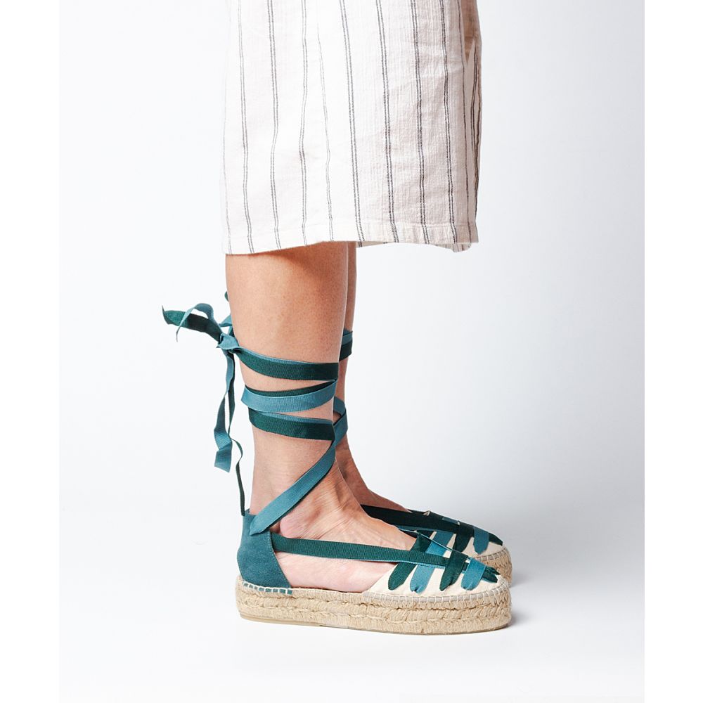 Alpargatas, cinta cruzada - VERDE ESMERALDA & TURQUESA